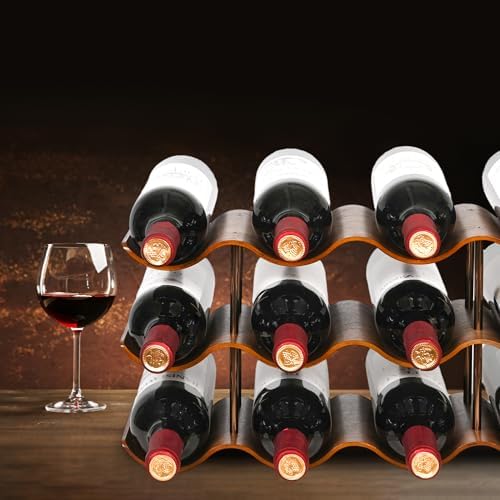 TRUDING 12-Bottle Wavy Walnut Wine Rack
