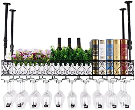 Industrial Black Metal Wine Glass Holder with Adjustable Shelves