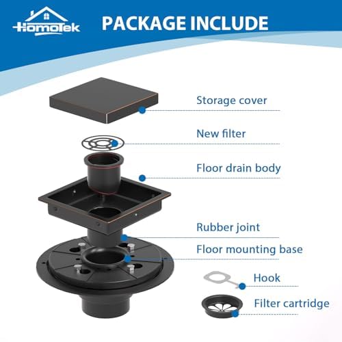 HOMOTEK 4 Inch Shower Drain with Oil Rubbed Bronze Finish
