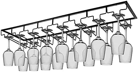 Xverycan 8 Row Wine Glass Rack Metal Stemware Holder with Screws Black