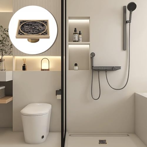 Stainless Steel Copper Square Floor Drain with Dragon Phoenix Design