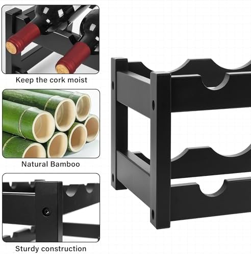 VASMIA Bamboo Wine Rack 2-Tier Black