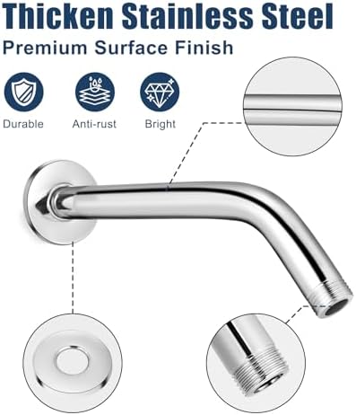 10 Inch Chrome Shower Arm with Flange - Durable Wall Mount Replacement