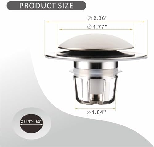 Wellup Universal 2-in-1 Sink Stopper with Hair Catcher