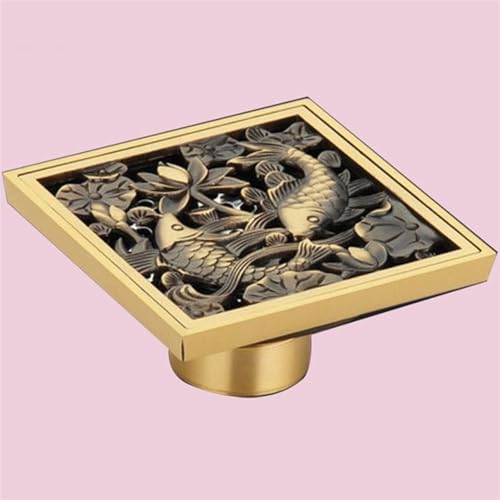 Antique Brass Carved Floor Drain 100mmx100mm YT-2111 1Pcs
