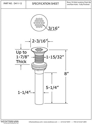 Westbrass D411-12-50 Grid Strainer Lavatory Drain - Powder Coat White