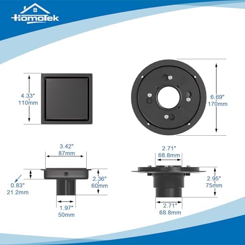 HOMOTEK 4 Inch Shower Drain with Oil Rubbed Bronze Finish