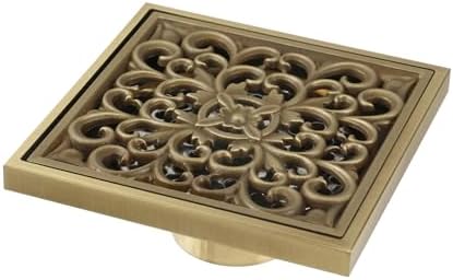 Wealrit 4 Inch Square Shower Drain with Flower Carving and Removable Cover
