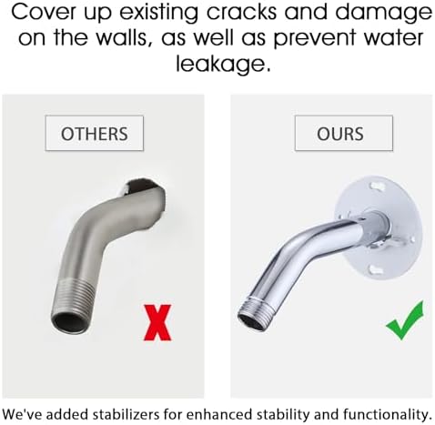 RAINREVIVE 6 Inch Chrome Shower Arm with Flange and Stabilizer Bracket