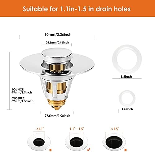 Drifop Universal Sink Stopper with Hair Catcher Silver 11-15 Inch
