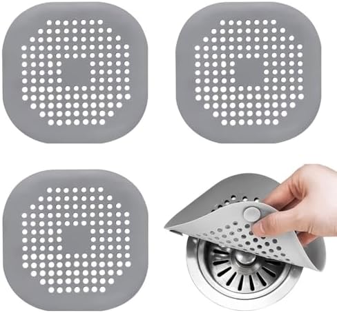 Square Drain Strainer Covers 4-Pack Silicone Suction Cup Hair Debris Blockage Preventers