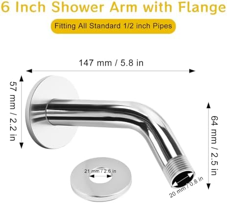 AccEncyc 6 Inch Stainless Steel Shower Arm Flange Mount