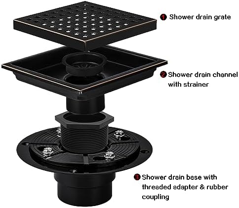 SaniteModar 6 Inch Shower Floor Drain with Flange and Removable Grid Panel