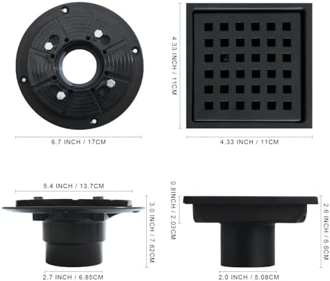 4 Inch Square Drain with Flange and Removable Cover