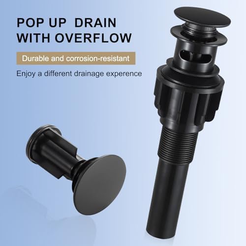 Jorilaisa Pop Up Drain Stopper with Overflow - Matte Black