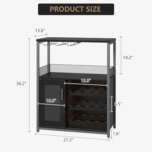 MilleLoom Wine Bar Cabinet with Glass Holder and Detachable Racks