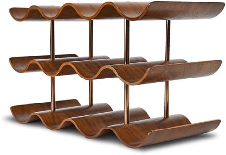 TRUDING 12-Bottle Wavy Walnut Wine Rack