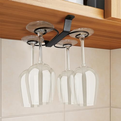 GeLive 9 Inch Under Cabinet Wine Glass Holder Organizer with 4 Hooks