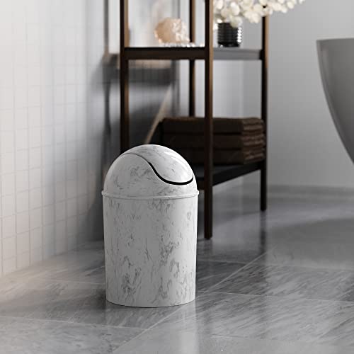 Umbra 125-Gallon Mini Waste Can with Swing-Top Lid - White Marble