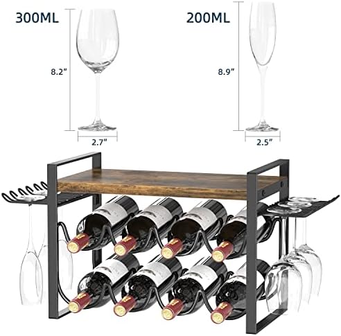 JAFUSI Wine Rack 8 Bottles Storage Shelf Stand with Glasses Hooks