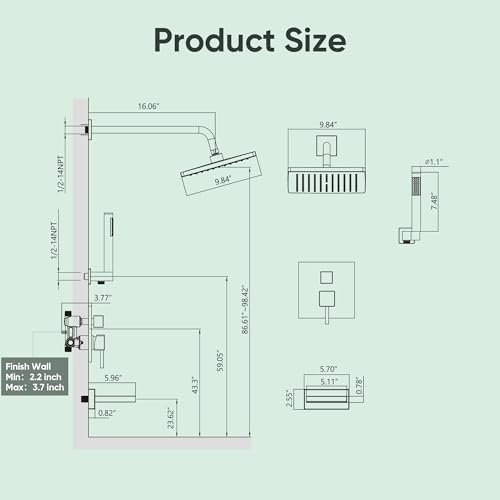 Esnbia Bathtub Shower Faucet Set with Rain and Handheld Heads