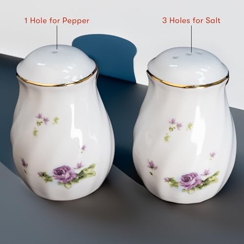 Lynns Paradise Lucinda Purple Gold Salt Pepper Shakers Set of 2