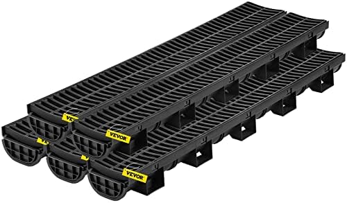VEVOR Trench Drain System 57x31-Inch HDPE Black 5-Pack