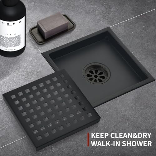 6 Inch Square Shower Drain with Hair Strainer and Flange