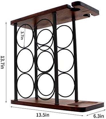 SASIDO Wooden Wine Rack with Tray and Glasses Holder