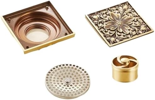 FYPERTY Shower Floor Drain 100mm100mm Antique Brass Carved Flower