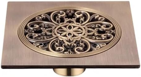 Antique Brass 6 Inch Floor Drain with Quadrato Pattern