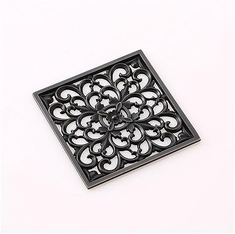 Flower Carved Art Square Bathroom Floor Drain 4 Antique Brass