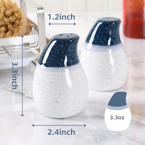 ZEBERBO Ceramic Salt Pepper Shaker Set - Blue White Farmhouse Style