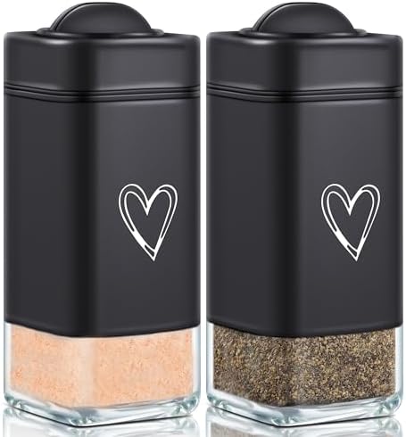 Salt Pepper Shakers Set Stainless Steel Glass Moisture-Proof Heart Design