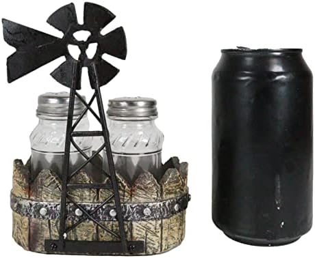 Ebros Gift 6-Tall Rustic Windmill Salt and Pepper Shaker Holder Set