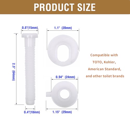 2Pcs Universal Plastic Toilet Seat Hinge Kit with Nuts and Washers White
