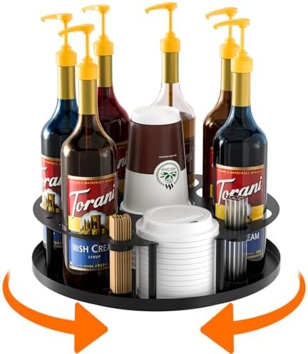 8 Bottles Coffee Syrup Organizer Rotating Holder
