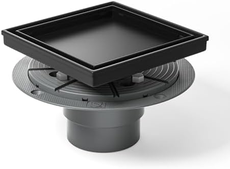 Bernkot Square Shower Drain 6 with 2 PVC Flange Base Matte Black