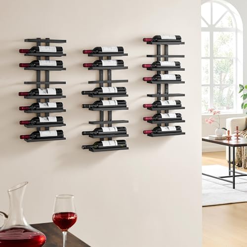 Hoctieon 3-Set 8 Tier Wall Mounted Wine Rack Black