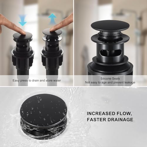 Jorilaisa Pop Up Drain Stopper with Overflow - Matte Black