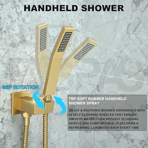 10 Inch Brushed Gold Rain Shower Set with High Pressure Handheld
