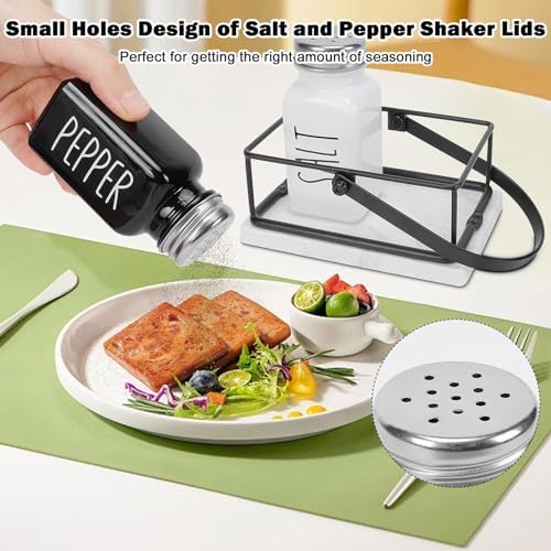 Livabber 2 Salt Pepper Shakers with Marble Holder Set