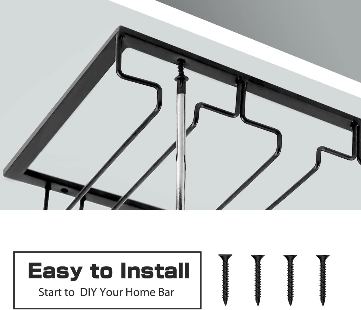 Xverycan 8 Row Wine Glass Rack Metal Stemware Holder with Screws Black