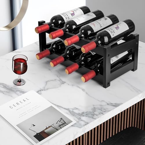 VASMIA Bamboo Wine Rack 2-Tier Black