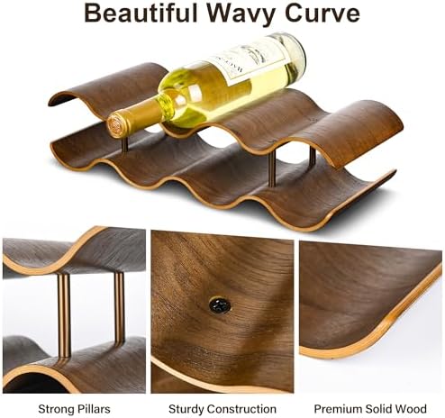 TRUDING 7 Bottle Tabletop Wine Rack - 2 Tier Walnut Wavy Holder Stand