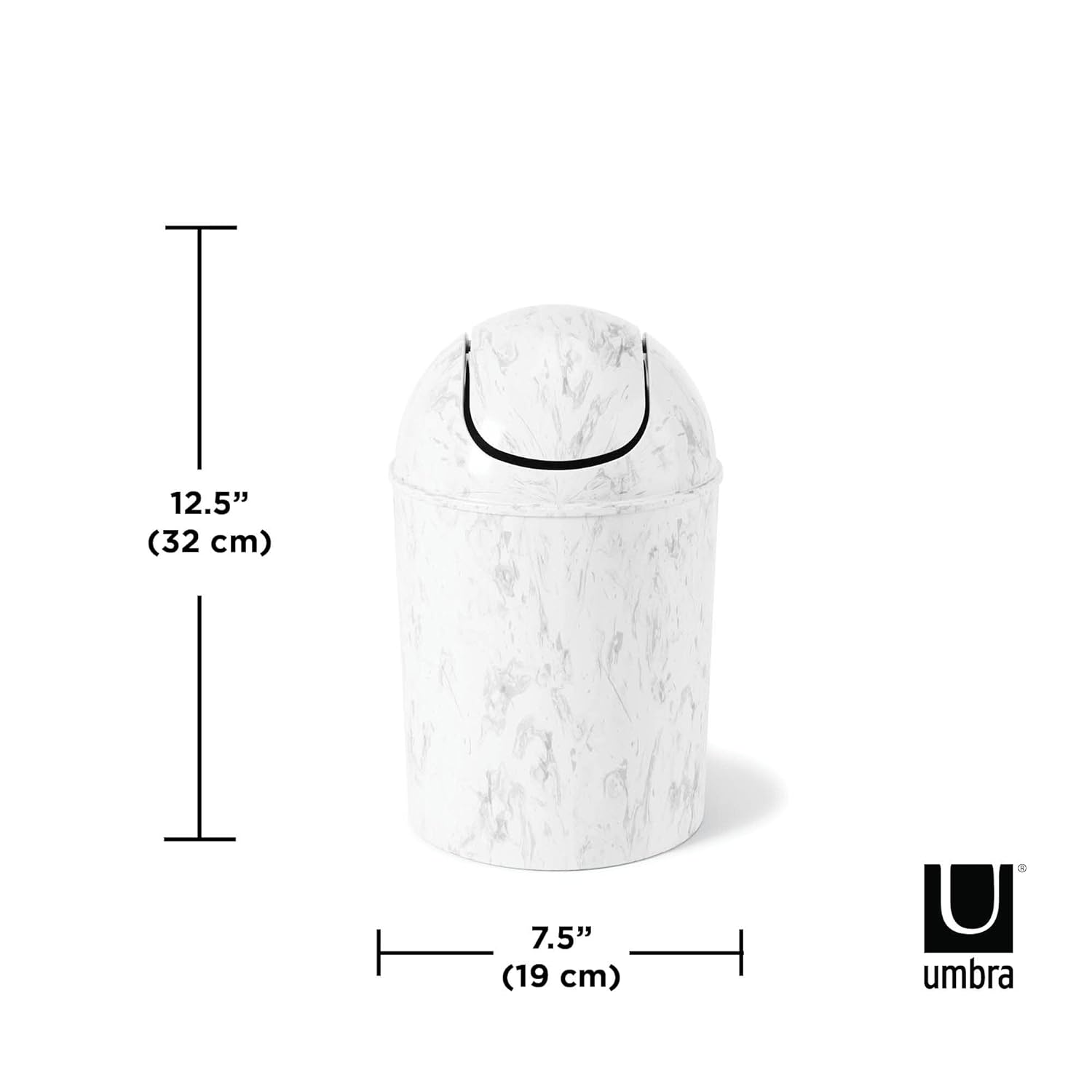 Umbra 125-Gallon Mini Waste Can with Swing-Top Lid - White Marble