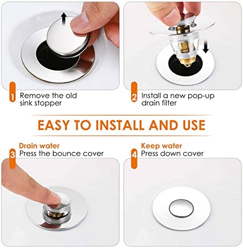 Drifop Universal Sink Stopper with Hair Catcher Silver 11-15 Inch