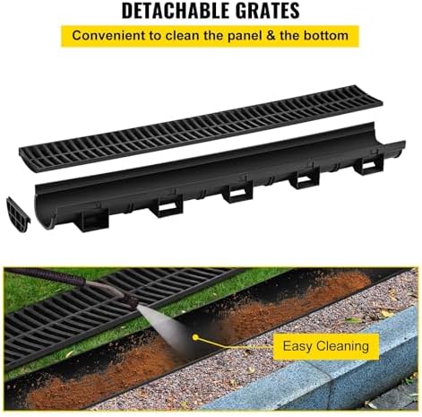 VEVOR Trench Drain System 57x31-Inch HDPE Black 5-Pack