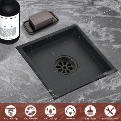 6 Inch Square Shower Drain with Hair Strainer and Flange