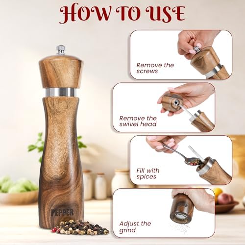 Wooden Salt Pepper Grinder Set 8 Inches